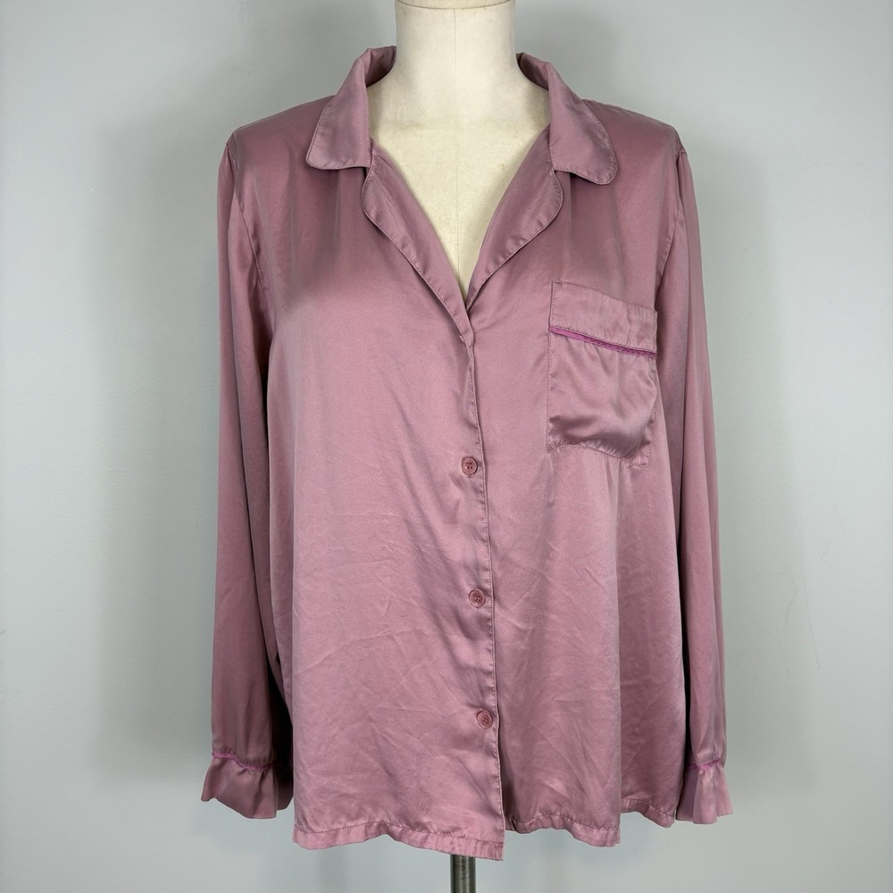 Eberjey Silk Pajama Top Shirt Womens Large Button Up Luxury Pink Capsule Sleep
